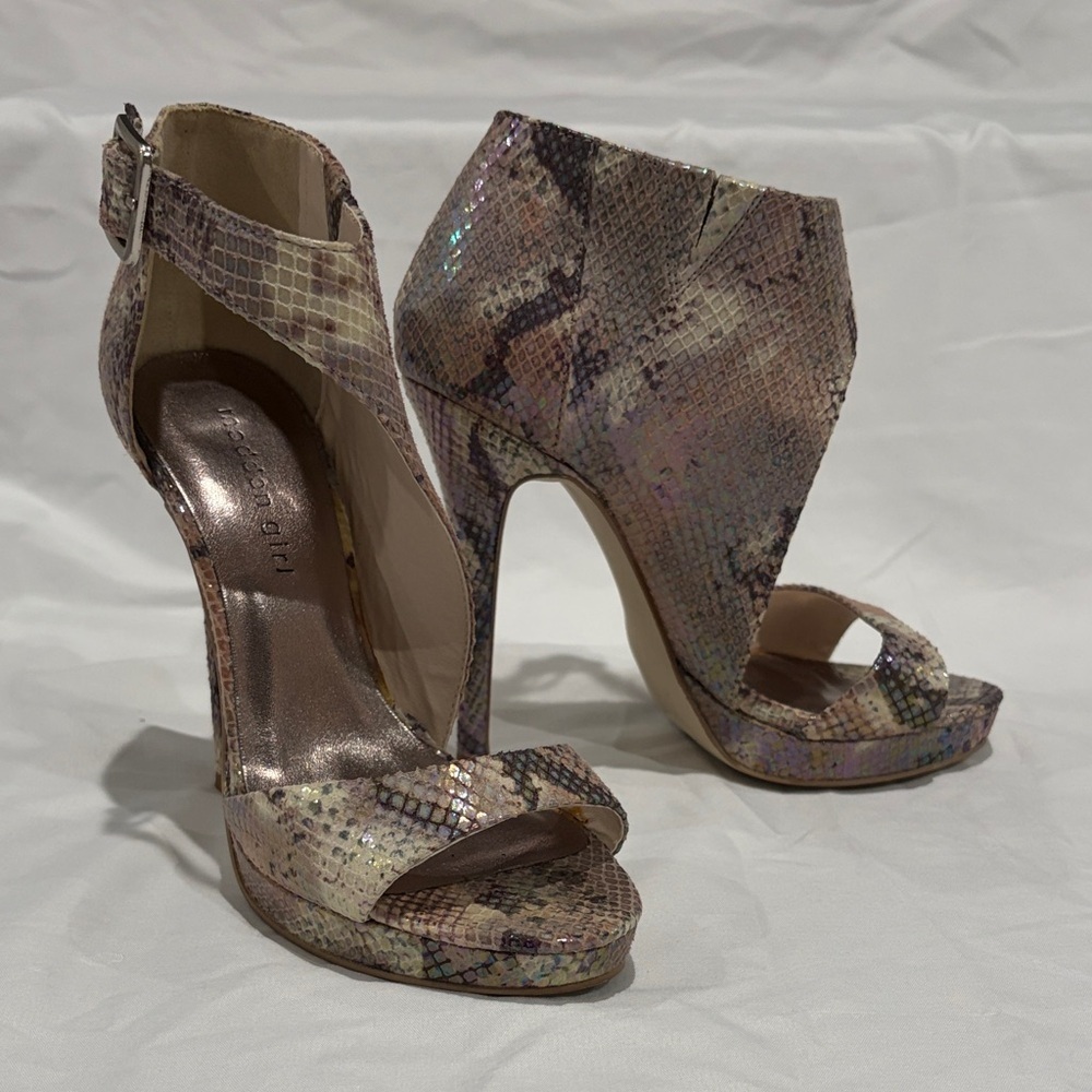 Madden Girl “Blitz” Multicolor Iridescent Snakeskin Heels